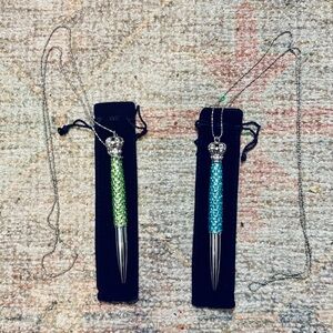 Set of 2 Lori Greiner Bedazzled Rhinestone Crown Top Pens on Chains